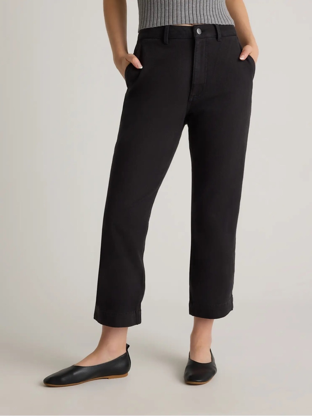 Quince Women’s Organic Stretch Cotton Twill Straight Leg Cropped Pant 10 Black